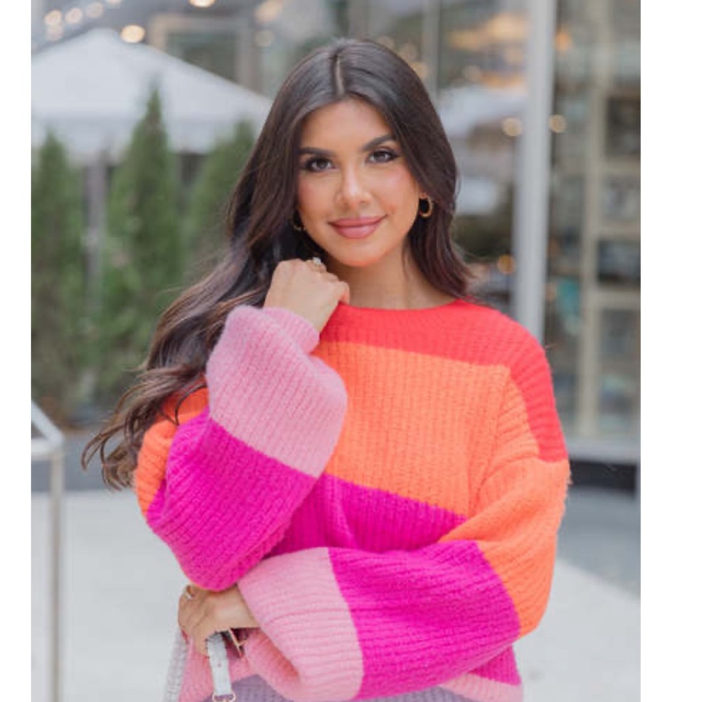 Brand: Pink Lily  Coming Together Multi Color Striped Sweater - M × 1